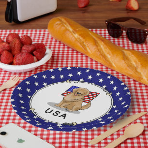 Amerikanische Flagge Golden Retriever Dog Patrioti Pappteller