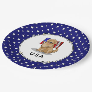 Amerikanische Flagge Golden Retriever Dog Patrioti Pappteller