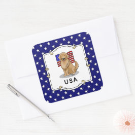Amerikanische Flagge Golden Retriever Dog Patrioti Quadratischer Aufkleber