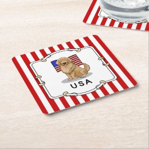 Amerikanische Flagge Golden Retriever Dog Patrioti Rechteckiger Pappuntersetzer