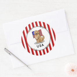 Amerikanische Flagge Golden Retriever Dog Runder Aufkleber
