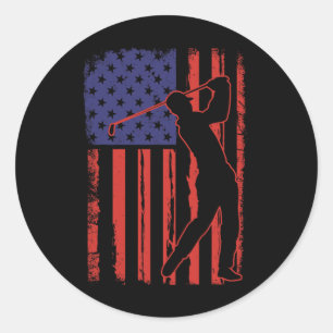 Amerikanische Flagge Golf Golfer Vintage USA Runder Aufkleber