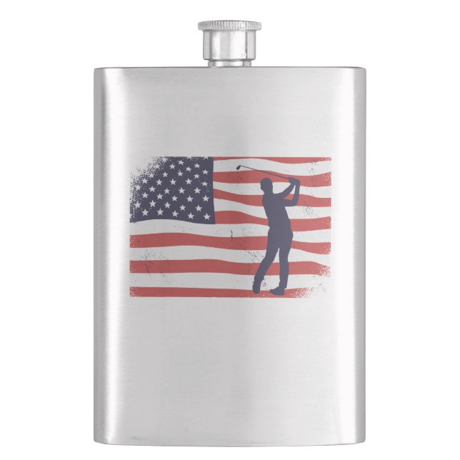 Amerikanische Flagge Golfer Flachmann (Vorderseite)