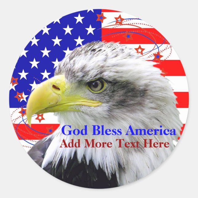 Amerikanische Flagge Gott segne Amerika Adlerklebe Runder Aufkleber (Vorderseite)