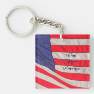 Amerikanische Flagge, Gott segne Amerika, Rot-Weiß Schlüsselanhänger