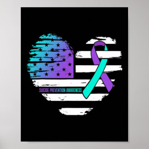Amerikanische Flagge Herz Aquamarin und Lila Ribbo Poster