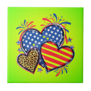 Amerikanische Flagge Herz Leopard Sublimation-6421 Fliese