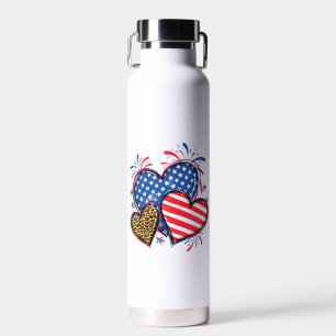 Amerikanische Flagge Herz Leopard Sublimation-6421 Trinkflasche