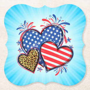 Amerikanische Flagge Herz Leopard Sublimation-6421 Untersetzer
