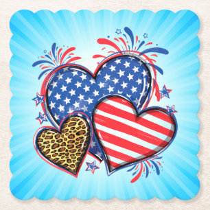 Amerikanische Flagge Herz Leopard Sublimation-6421 Untersetzer