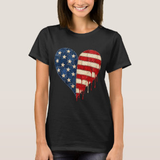 Amerikanische Flagge Herz Patriotisch Triefendes H T-Shirt