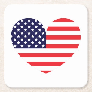 Amerikanische Flagge Herz Rechteckiger Pappuntersetzer