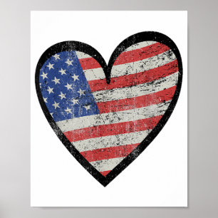 Amerikanische Flagge Herz Rot Weiß Blau Cute 4. Ju Poster