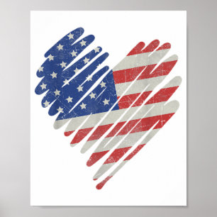 Amerikanische Flagge Herz Rot Weiß Blau Süß 4. Jul Poster