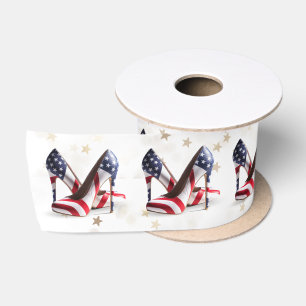 Amerikanische Flagge High Heel Schuhe auf Sternen Satinband