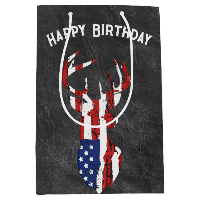 Amerikanische Flagge Hirsch auf Leder Mittlere Geschenktüte (Vorderseite)