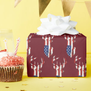 Amerikanische Flagge Hirsch auf Rot Geschenkpapier