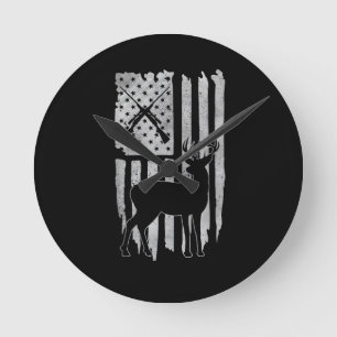 Amerikanische Flagge Hirschjagd Patriotischer Jäge Runde Wanduhr
