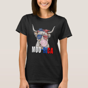 Amerikanische Flagge Hochland Kuh Moo Rica 4. Juli T-Shirt