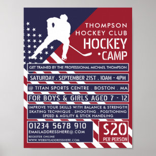 Amerikanische Flagge, Hockey Camp-Werbung Poster