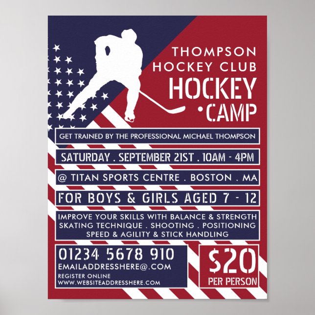 Amerikanische Flagge, Hockey Camp-Werbung Poster (Vorne)
