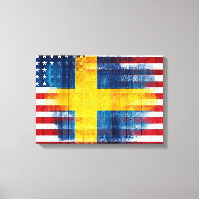 Amerikanische Flagge | Holzkörner und Pinselstrich Leinwanddruck (Vorderseite)
