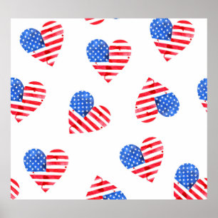 Amerikanische Flagge hört Wasserfarbe Nahtlos. Poster