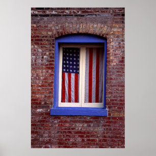 Amerikanische Flagge im Fenster Poster