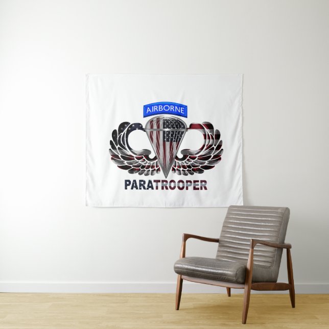 Amerikanische Flagge - Im Flugzeug Fallschirmjäger Wandteppich (Beispiel (Horizontal))