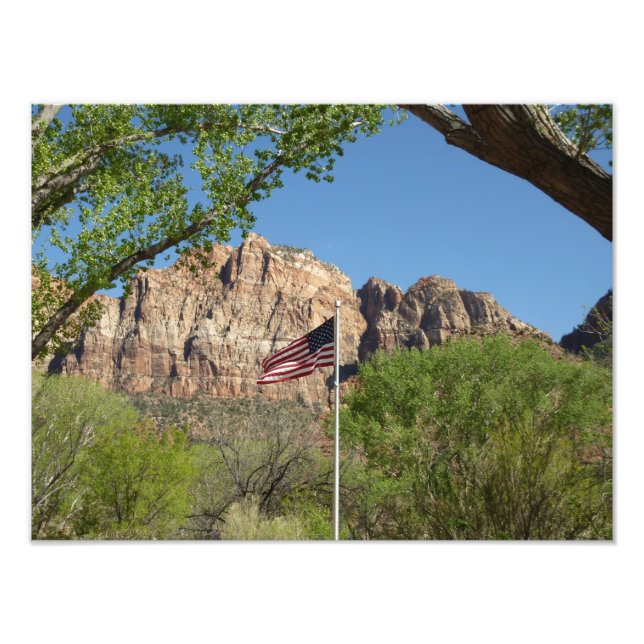 Amerikanische Flagge im Zion-Nationalpark II Fotodruck (Vorne)