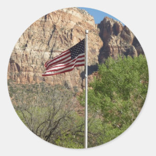 Amerikanische Flagge im Zion-Nationalpark II Runder Aufkleber