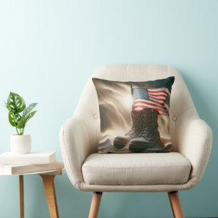 Amerikanische Flagge in Militärstiefeln Kissen