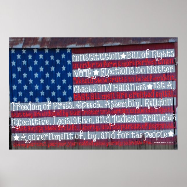 Amerikanische Flagge in Worten - WordArt™ Poster (Vorne)