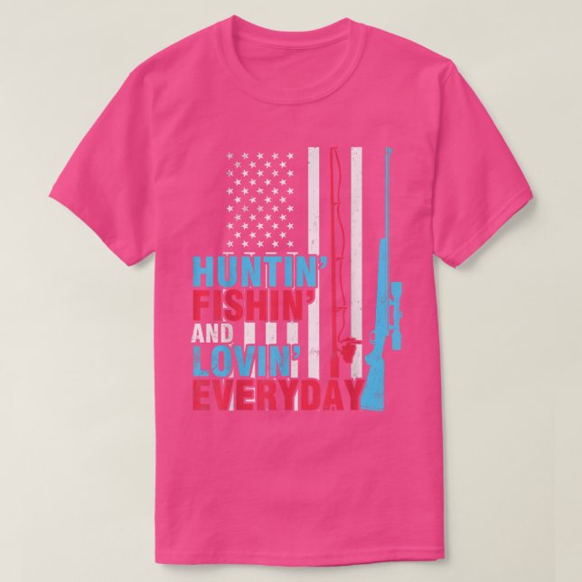 Amerikanische Flagge Jäger Jagen Fischen und liebe T-Shirt (Design vorne)