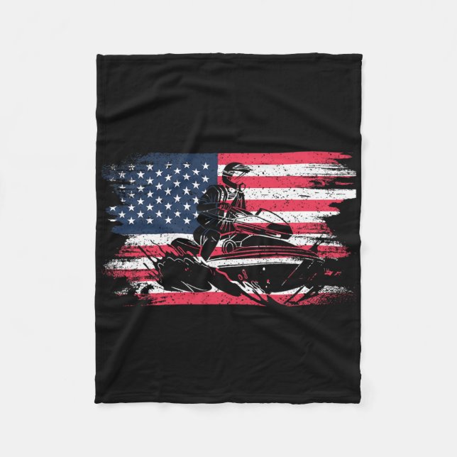 Amerikanische Flagge Jet Ski für Frauen Kinder Män Fleecedecke (Vorderseite)