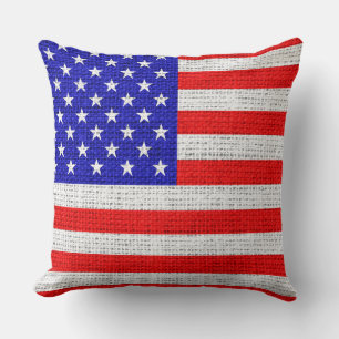 Amerikanische Flagge Jute Leinen Rustikal Kissen