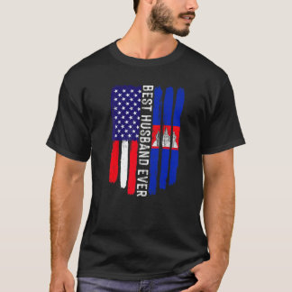 Amerikanische Flagge & Kambodscha Flag Bestes Husb T-Shirt