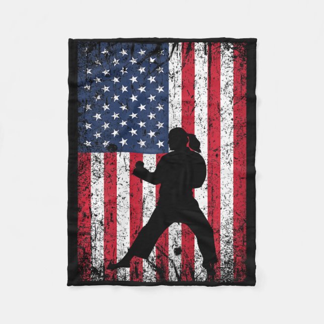 Amerikanische Flagge Karate 4. Juli Patriotic Gir Fleecedecke (Vorderseite)