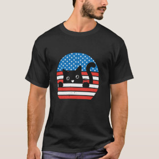 Amerikanische Flagge Katze Sonnenbrille Patriotisc T-Shirt