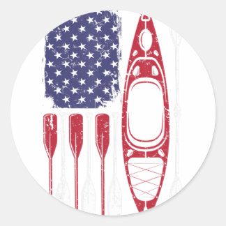 Amerikanische Flagge Kayak Paddle Kayaking 4. Juli Runder Aufkleber