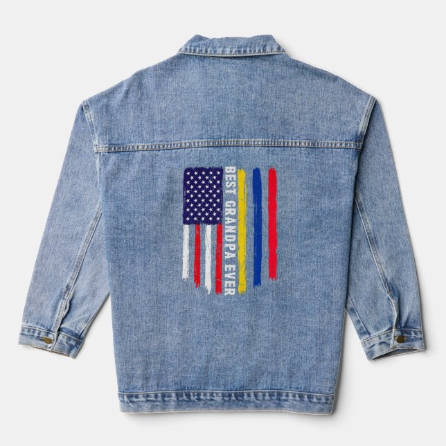 Amerikanische Flagge & Kolumbien Fahne Beste Opa j Jeansjacke (Rückseite)
