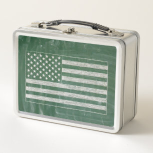 Amerikanische Flagge Kreidetafel Kunst (Zeichnung Metall Brotdose