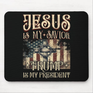 Amerikanische Flagge Kreuz Jesus ist mein Retter T Mousepad