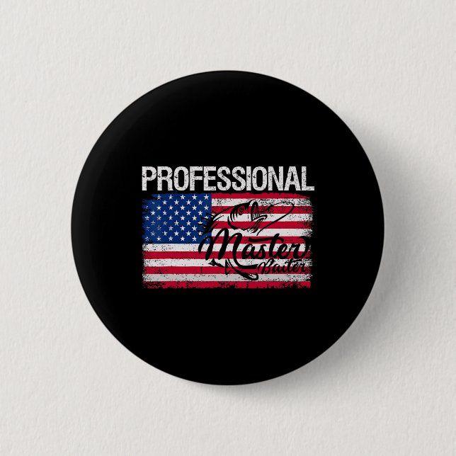 Amerikanische Flagge Lustig Fischen Retro Professi Button (Vorderseite)