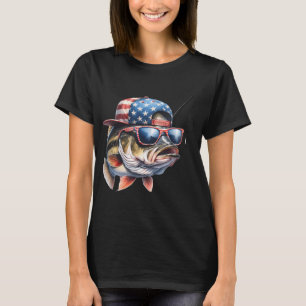 Amerikanische Flagge Lustiger Angler & Fisch T-Shirt