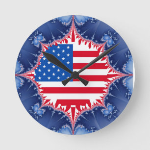 Amerikanische Flagge Mandelbrot Runde Wanduhr