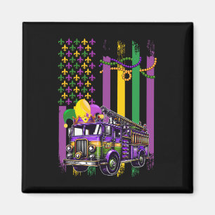 Amerikanische Flagge Mardi Gras Fire Truck Wearing Magnet