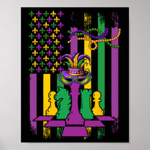 Amerikanische Flagge Mardi Gras Schach Spieler Tea Poster
