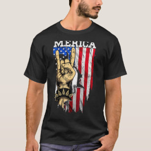 Amerikanische Flagge Merica Rock Schild Hand Viert T-Shirt