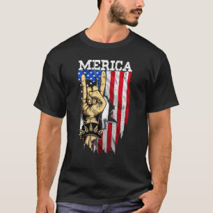 Amerikanische Flagge Merica Rock Schild Hand Viert T-Shirt